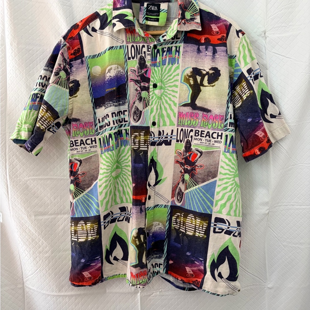 Zara Men's Graphic Shirt with Multicolor Design